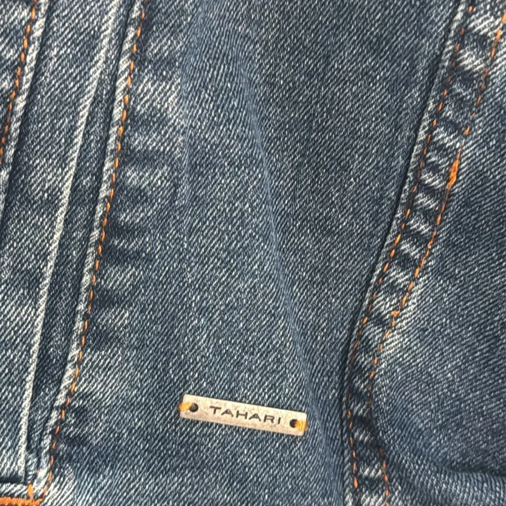 Tahari Blue and Green Jean Jacket with Peacock Design - Picture 6 of 10